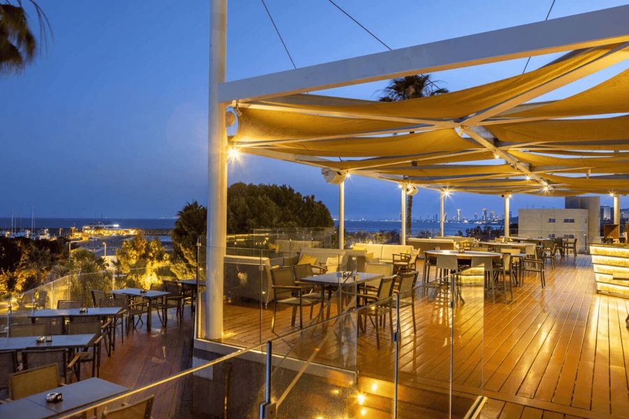 Seafront terrace bar at St Raphael Resort